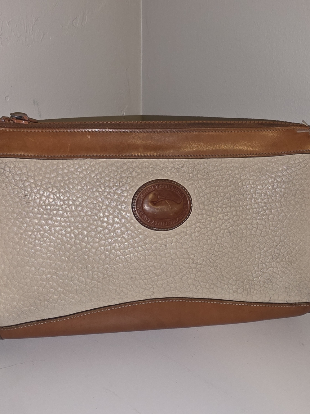 Dooney & Bourke Cream and Tan Pebbled Leather Crossbody